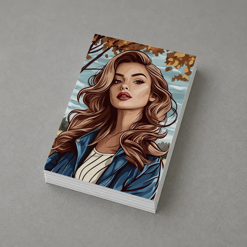 Comic Style Woman Autumn Park Portrait – Postcards