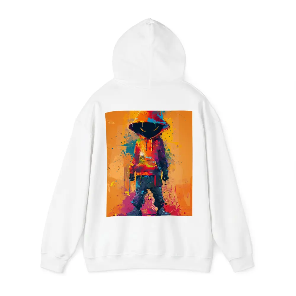 Hooded Figure Graffiti Splatter Orange Background Art – Hoodies