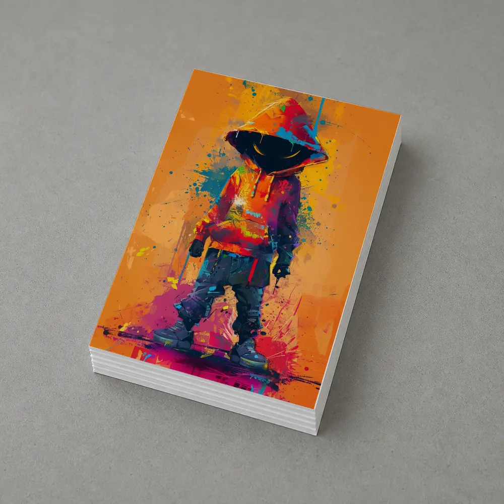 Hooded Figure Graffiti Splatter Orange Background Art – Postcards