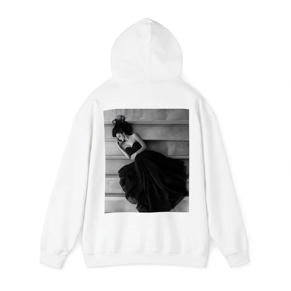Woman Black Gown Lying on Stone Steps – Hoodies