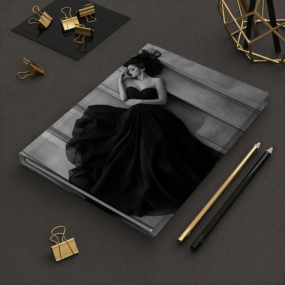 Woman Black Gown Lying on Stone Steps – Notebooks