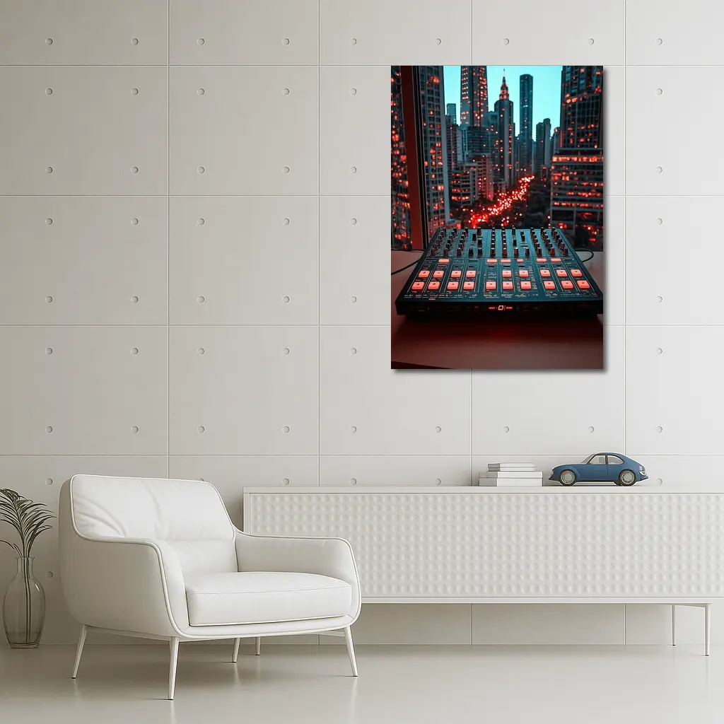 DJ Mixer Controller City Skyline Night – Wall Art