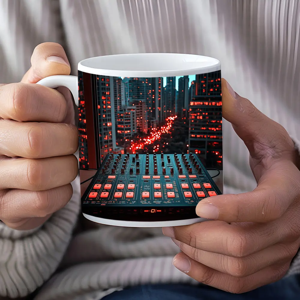 DJ Mixer Controller City Skyline Night – Mugs