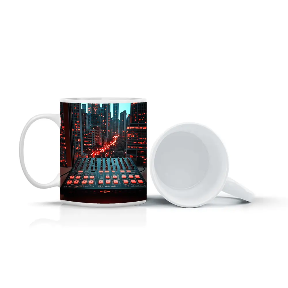 DJ Mixer Controller City Skyline Night – Mugs
