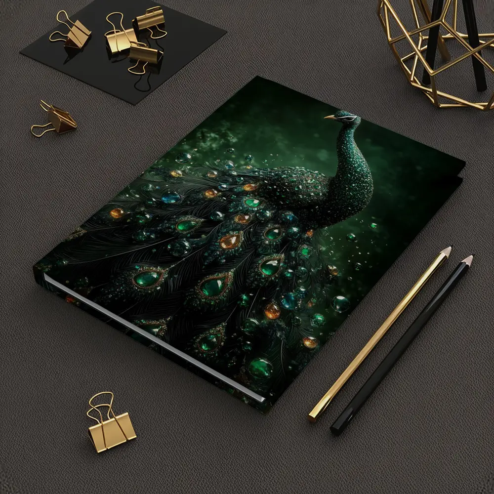 Jeweled Peacock Dark Green Mystical Background – Notebooks