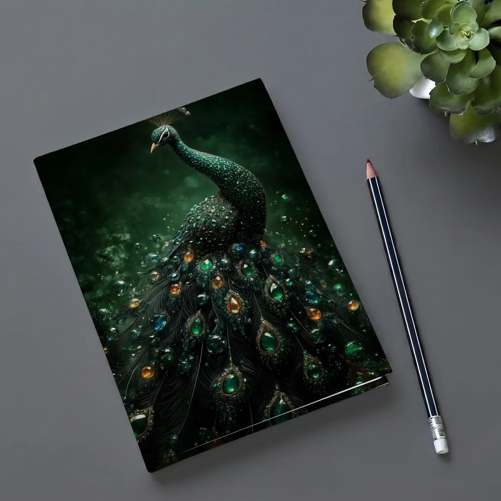 Jeweled Peacock Dark Green Mystical Background – Notebooks