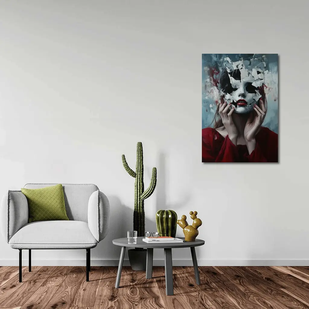 Woman Crumbling White Mask Dark Art – Wall Art