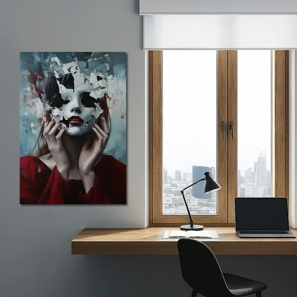 Woman Crumbling White Mask Dark Art – Wall Art