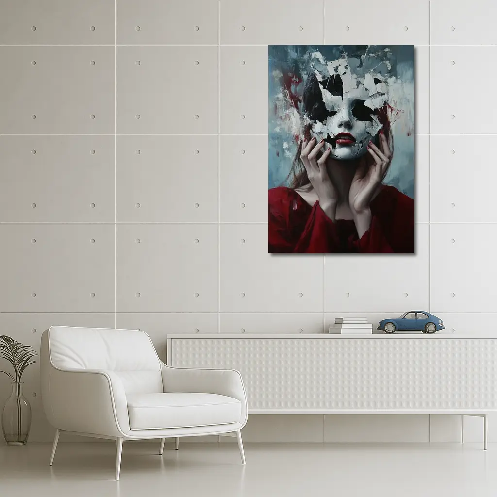 Woman Crumbling White Mask Dark Art – Wall Art
