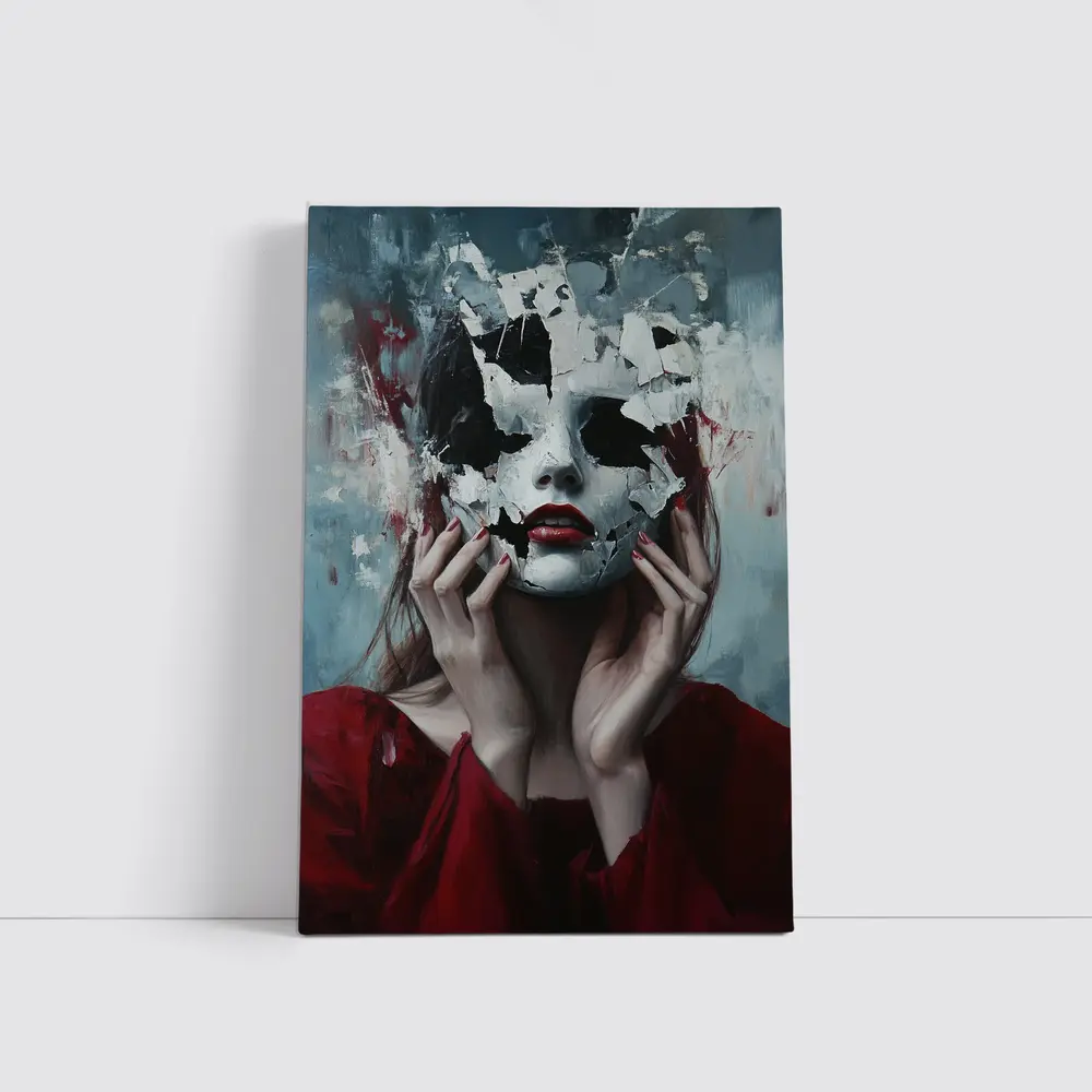 Woman Crumbling White Mask Dark Art – Wall Art