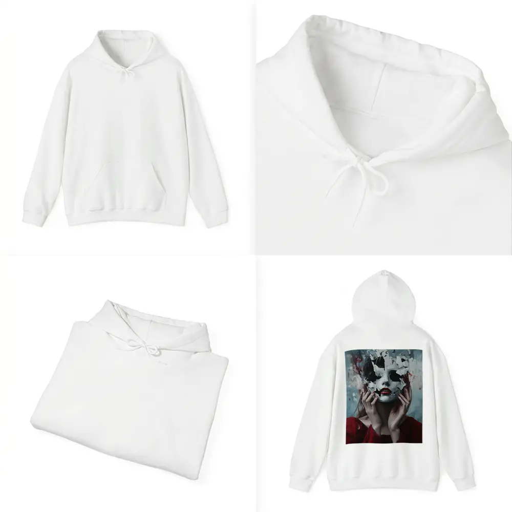Woman Crumbling White Mask Dark Art – Hoodies