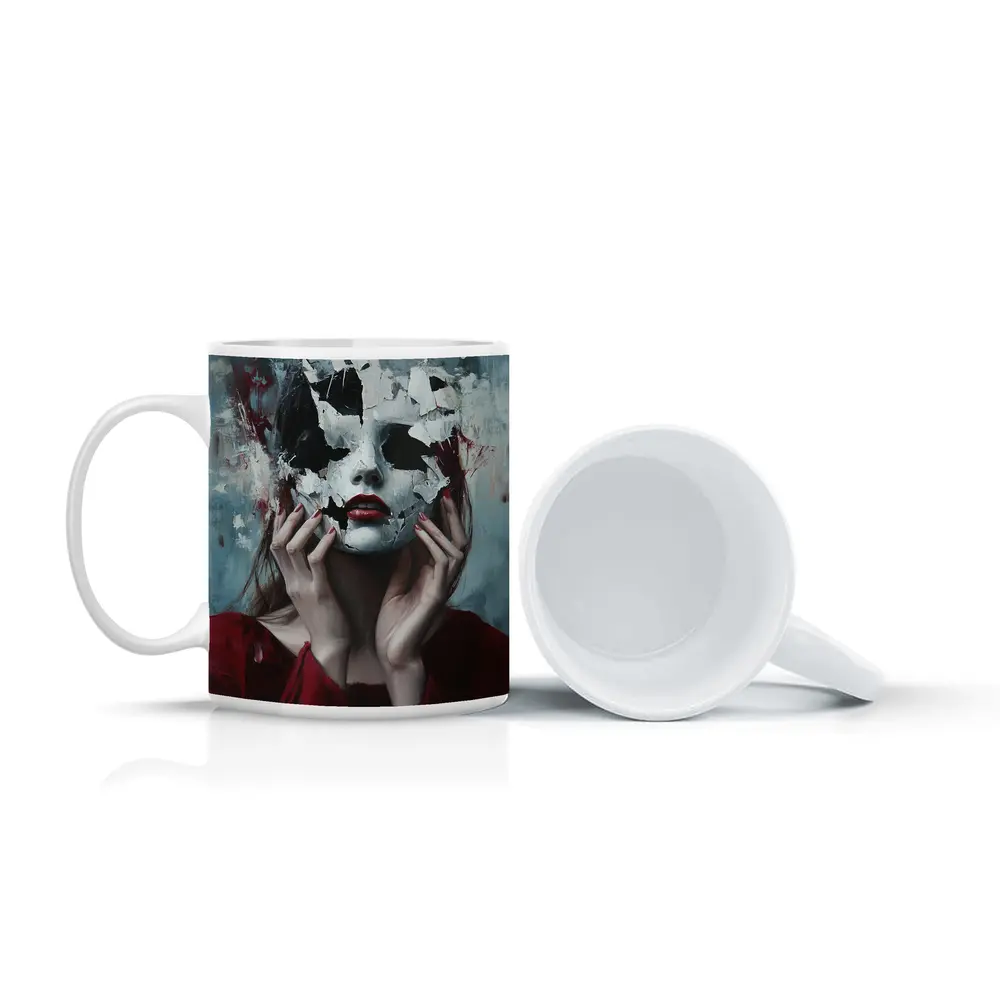 Woman Crumbling White Mask Dark Art – Mugs
