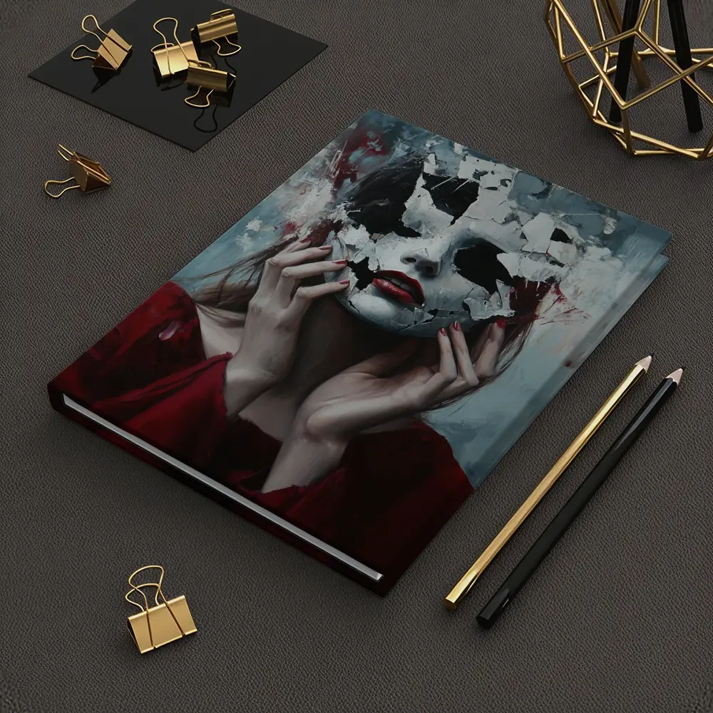 Woman Crumbling White Mask Dark Art – Notebooks
