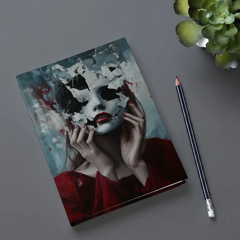 Woman Crumbling White Mask Dark Art – Notebooks