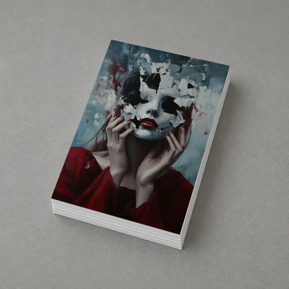 Woman Crumbling White Mask Dark Art – Postcards