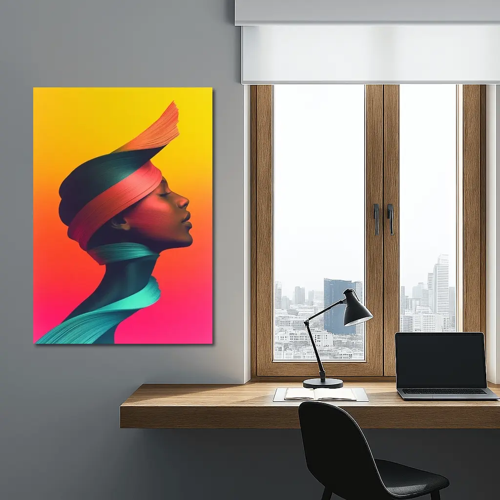 Abstract Woman Portrait Colorful Gradient Background – Wall Art