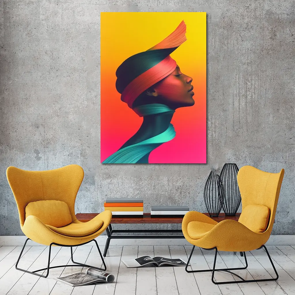 Abstract Woman Portrait Colorful Gradient Background – Wall Art