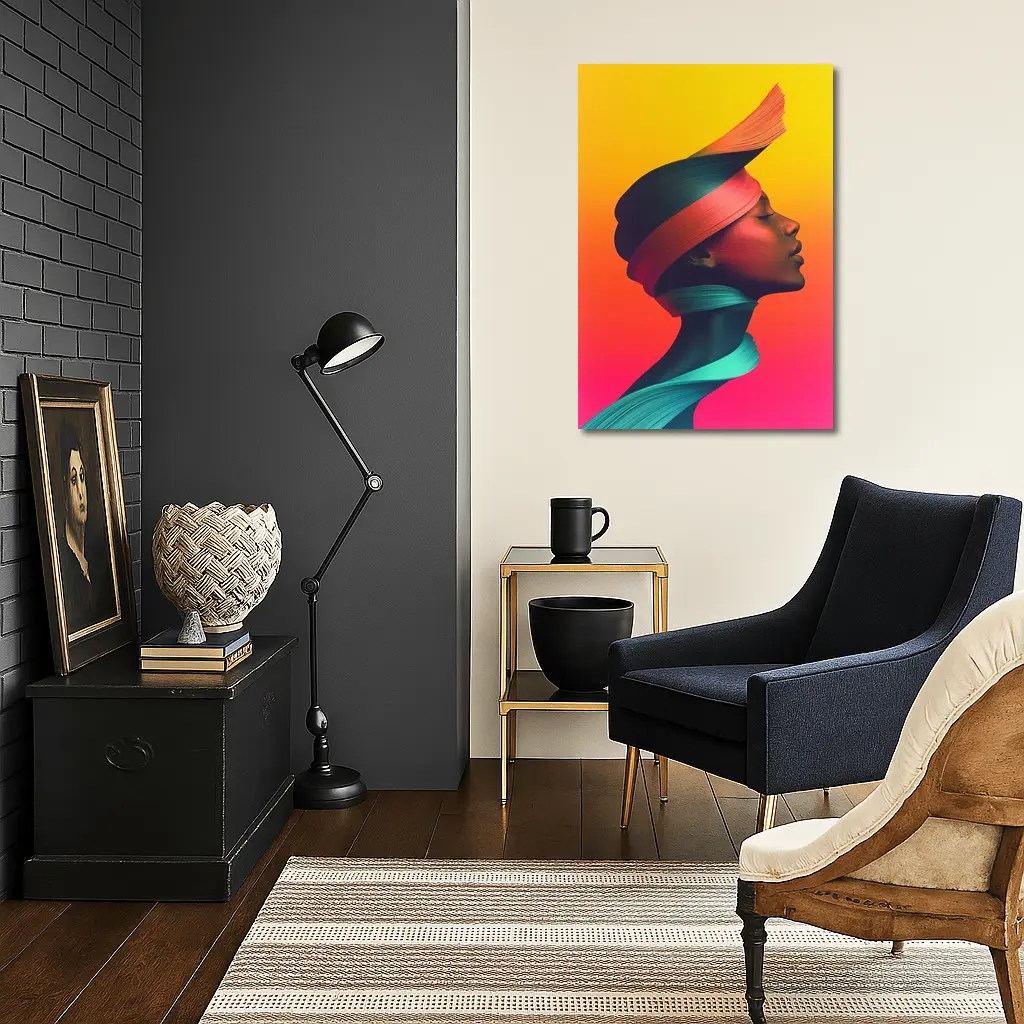 Abstract Woman Portrait Colorful Gradient Background – Wall Art