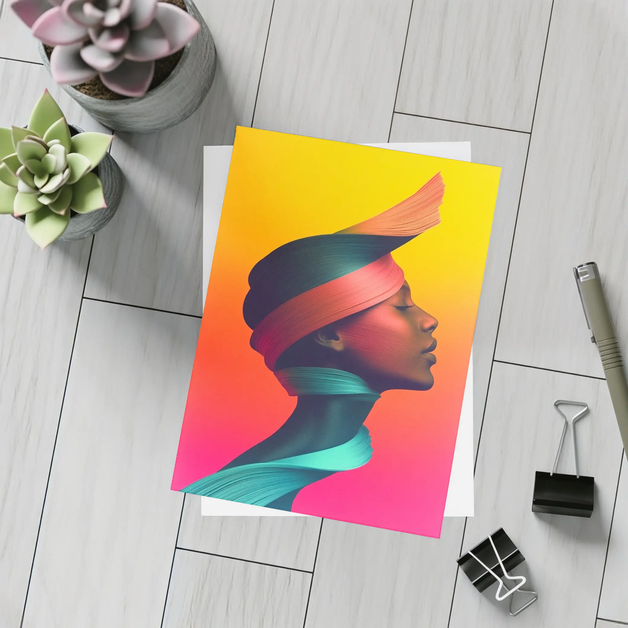 Abstract Woman Portrait Colorful Gradient Background – Postcards