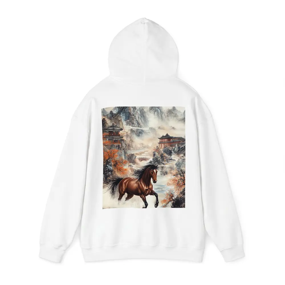 Brown Horse Galloping Chinese Mountain Landscape – Hoodies