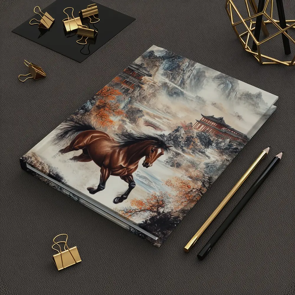 Brown Horse Galloping Chinese Mountain Landscape – Notebooks