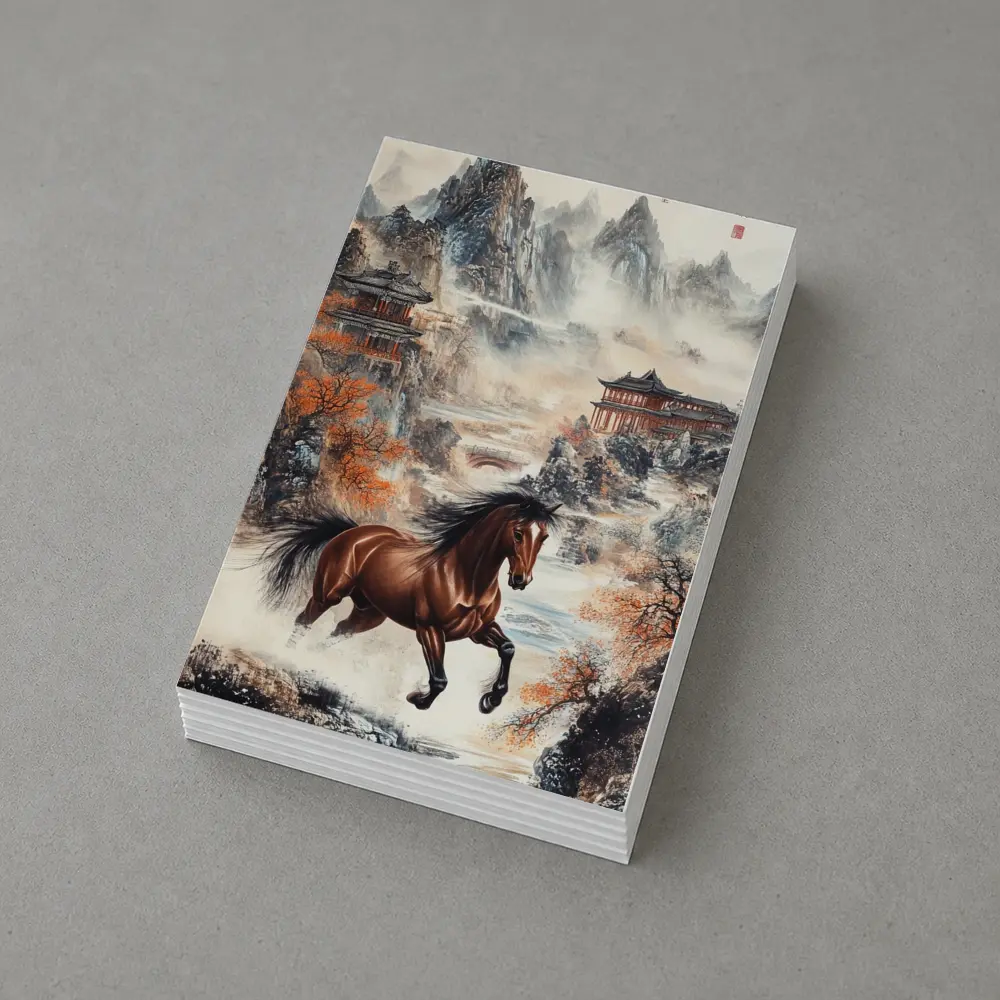 Brown Horse Galloping Chinese Mountain Landscape – Postcards