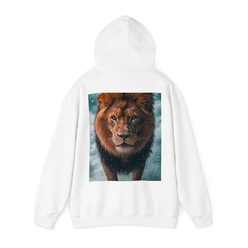 Lion Walking Through Snow and Clouds – Hoodies