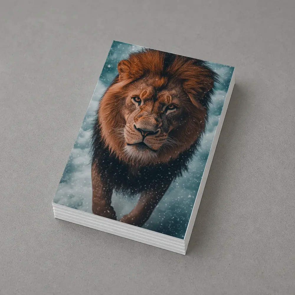 Lion Walking Through Snow and Clouds – Postcards