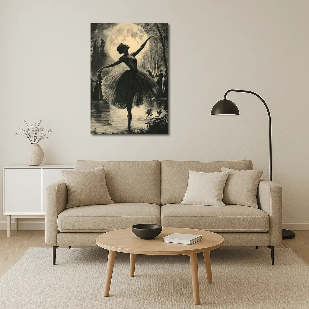Ballerina Dancing Under Full Moon Night – Wall Art
