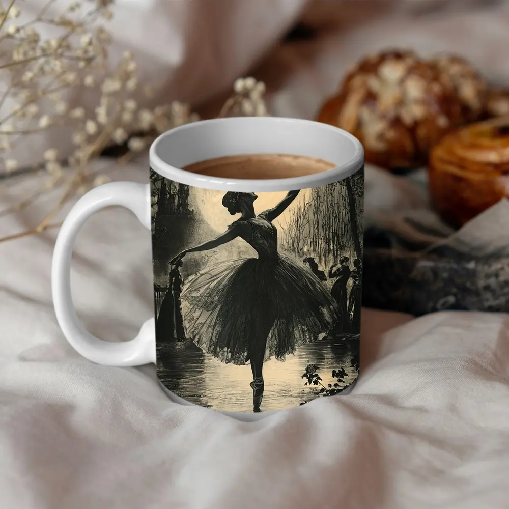 Ballerina Dancing Under Full Moon Night – Mugs