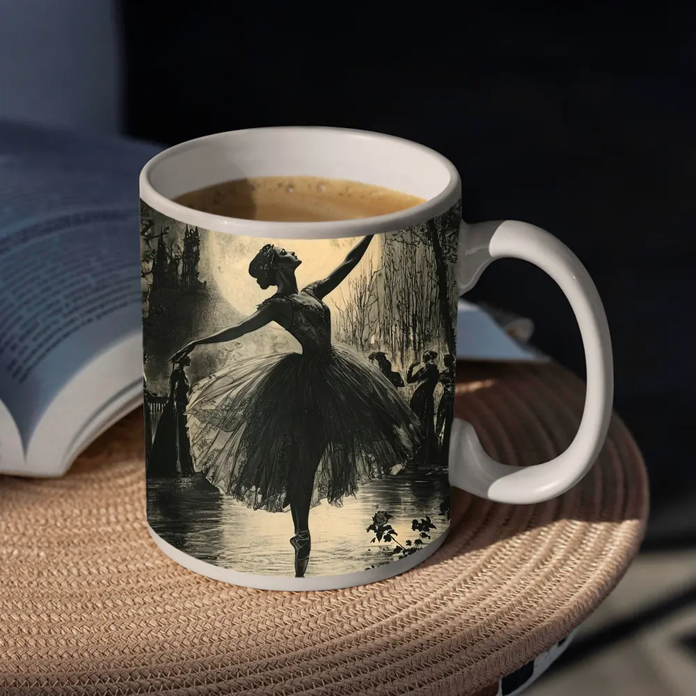 Ballerina Dancing Under Full Moon Night – Mugs