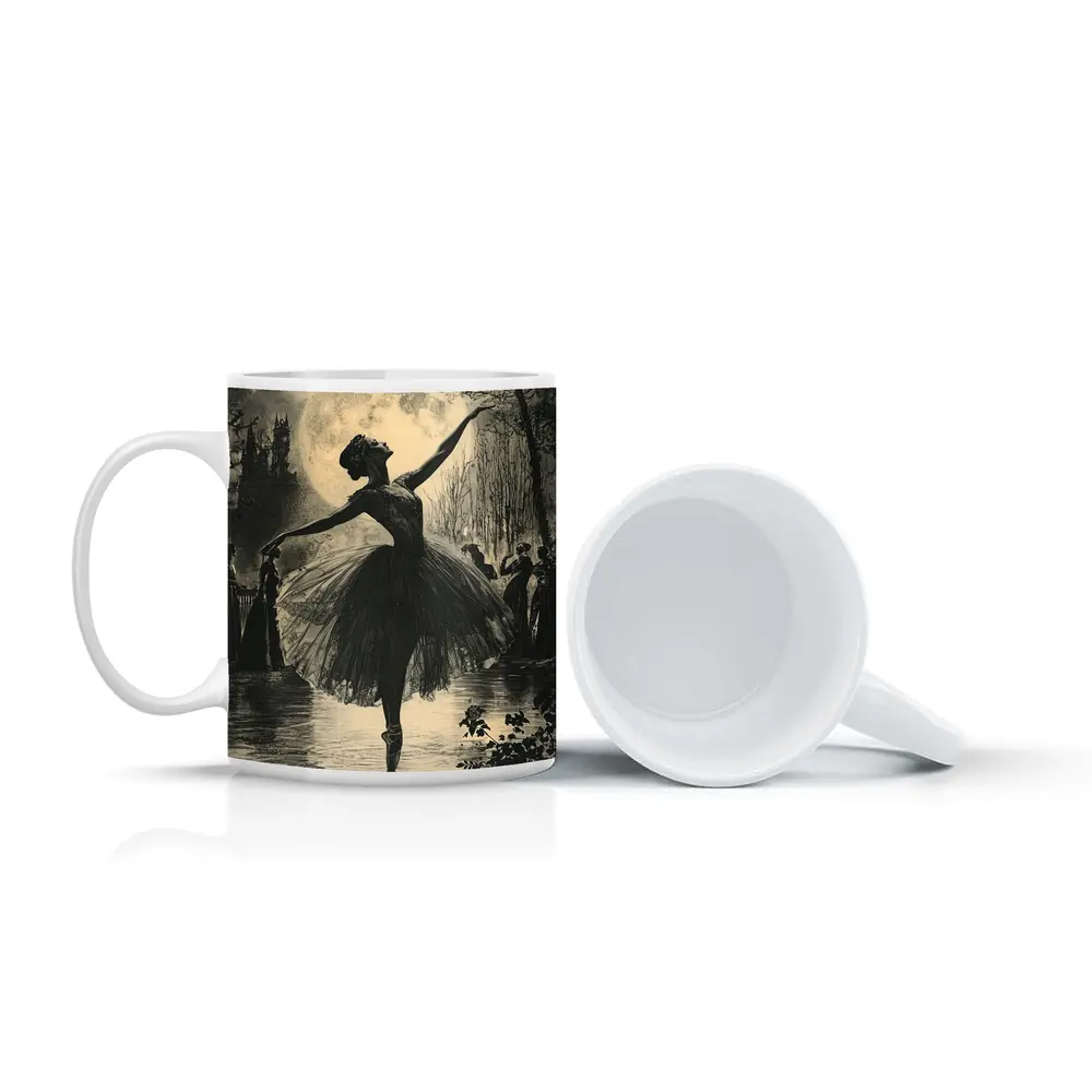 Ballerina Dancing Under Full Moon Night – Mugs