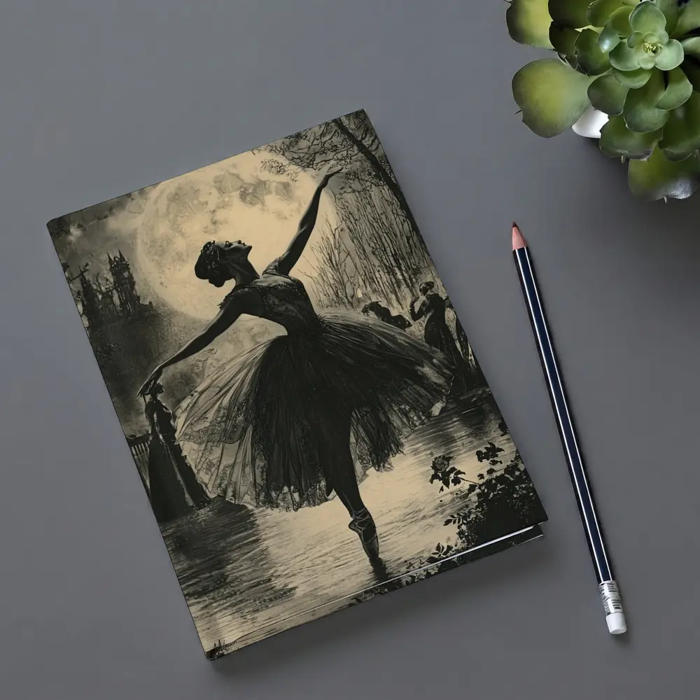 Ballerina Dancing Under Full Moon Night – Notebooks
