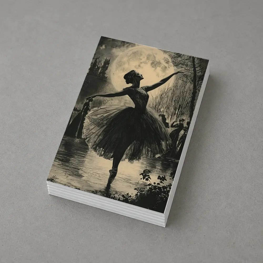 Ballerina Dancing Under Full Moon Night – Postcards