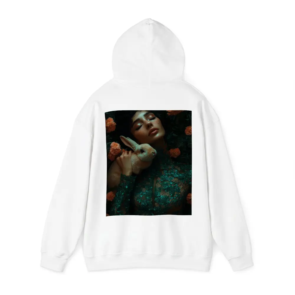 Woman With Rabbit Among Orange Flowers – Hoodies