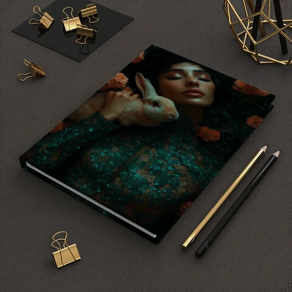 Woman With Rabbit Among Orange Flowers – Notebooks