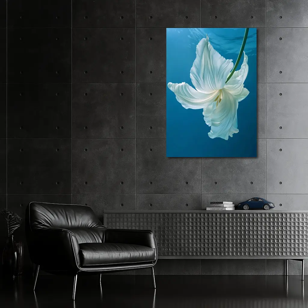 White Tulip Floating Underwater Blue Background – Wall Art