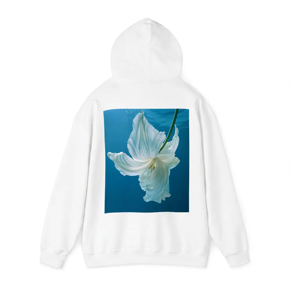 White Tulip Floating Underwater Blue Background – Hoodies