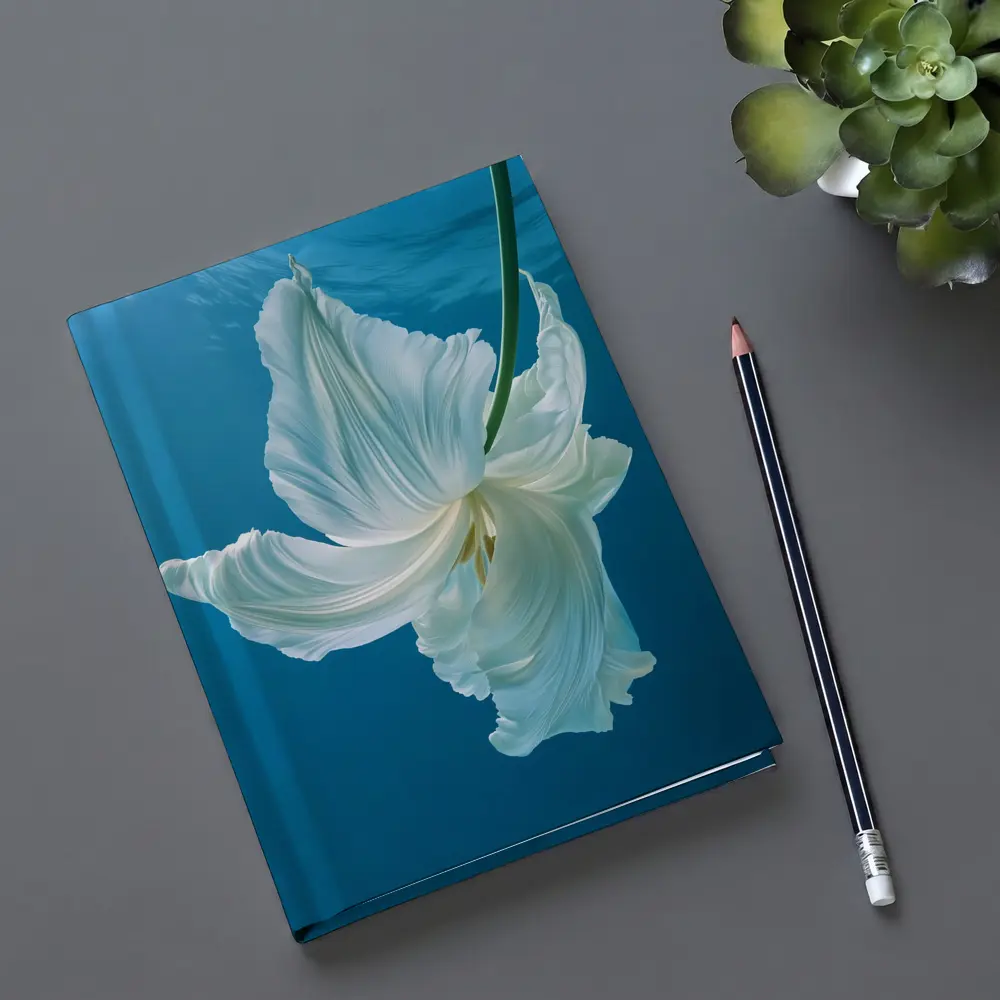 White Tulip Floating Underwater Blue Background – Notebooks
