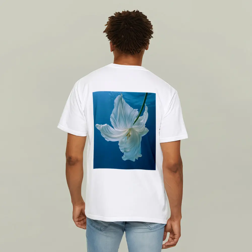 White Tulip Floating Underwater Blue Background – T-Shirts