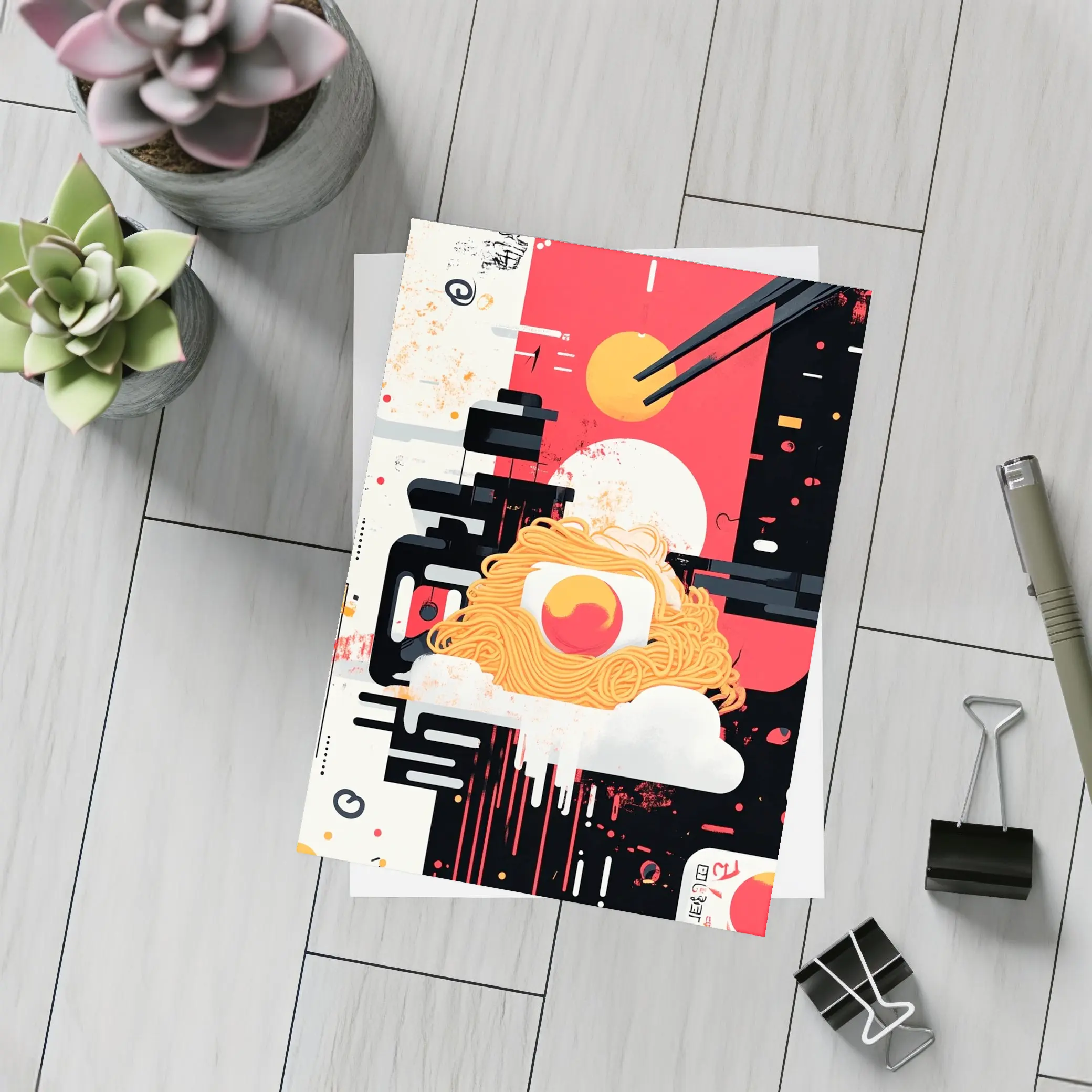Ramen Bowl Graphic Art Red Black – Postcards