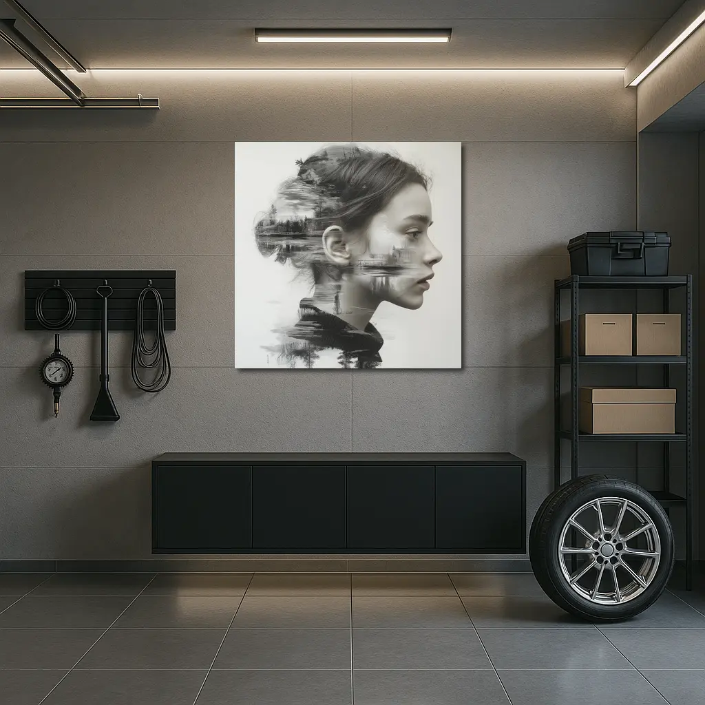 Woman Portrait Double Exposure Lake Forest – Wall Art
