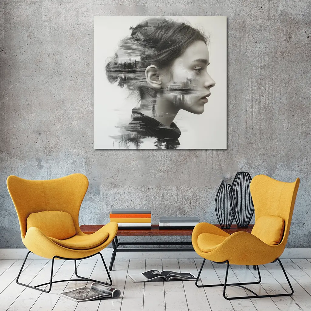 Woman Portrait Double Exposure Lake Forest – Wall Art