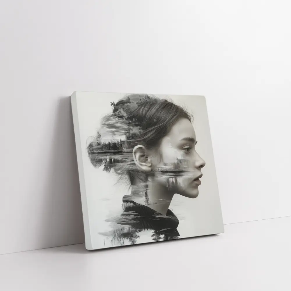 Woman Portrait Double Exposure Lake Forest – Wall Art