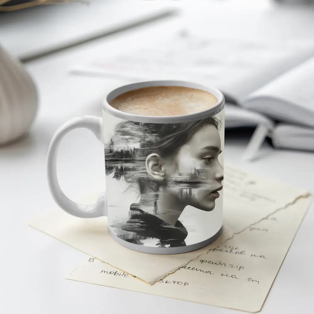 Woman Portrait Double Exposure Lake Forest – Mugs