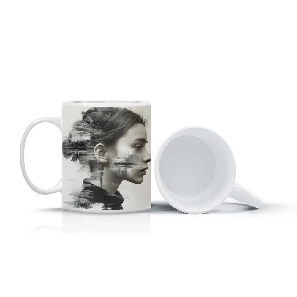 Woman Portrait Double Exposure Lake Forest – Mugs