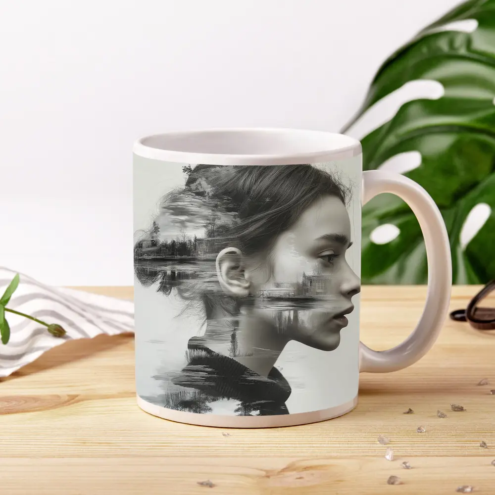 Woman Portrait Double Exposure Lake Forest – Mugs