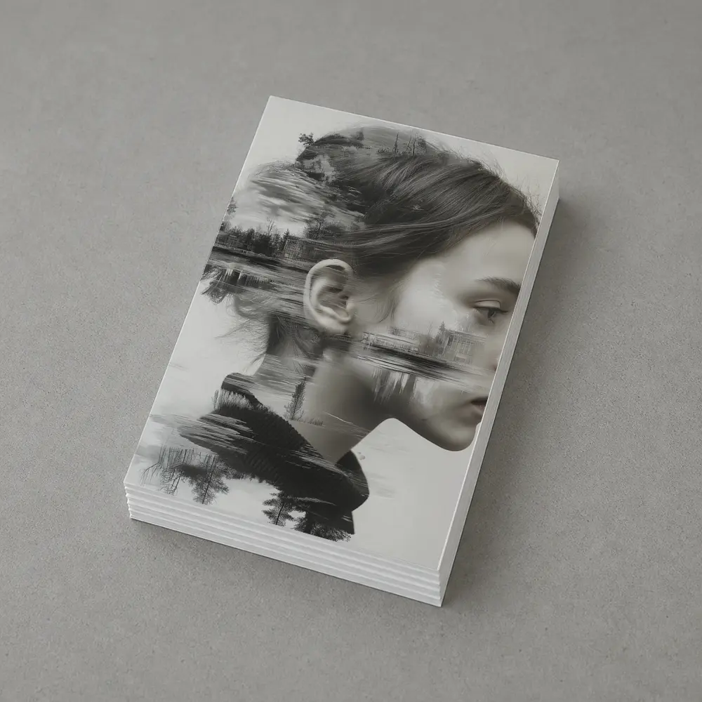 Woman Portrait Double Exposure Lake Forest – Postcards