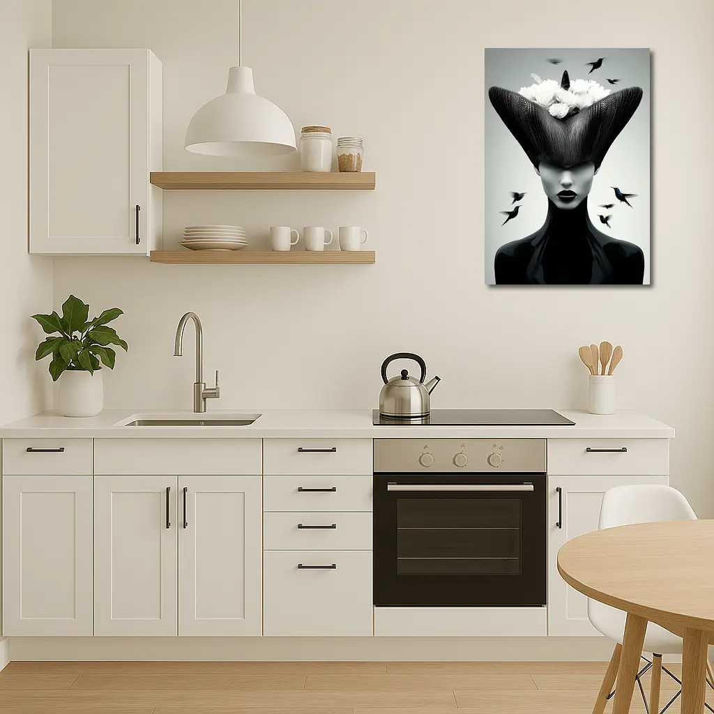 Woman Black Hat White Flowers Hummingbirds – Wall Art
