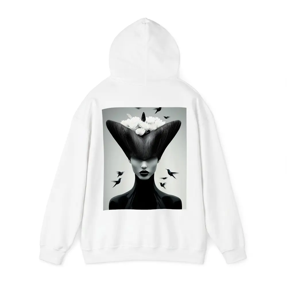 Woman Black Hat White Flowers Hummingbirds – Hoodies